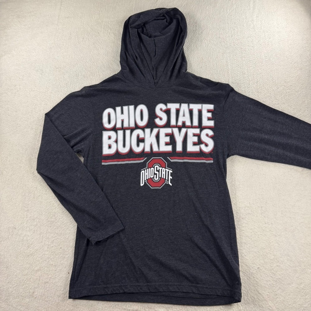 Ohio State Varsity Hooded T-Shirt Unisex Small Charcoal Gray Excellent Buckeyes